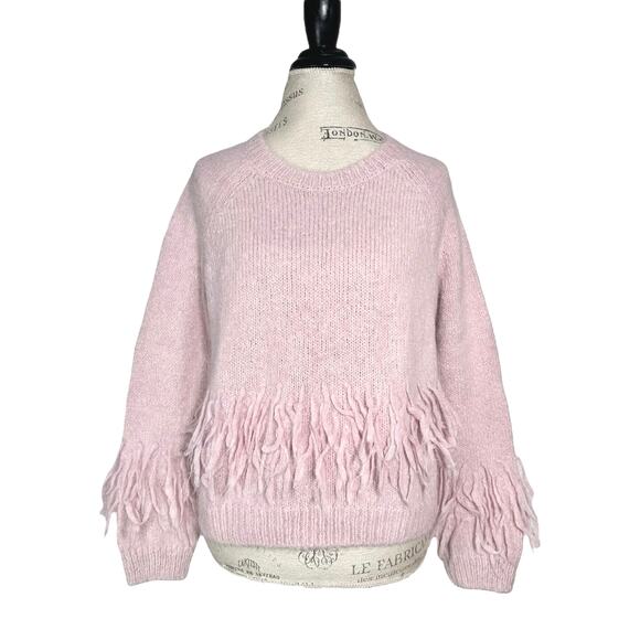 Cinq à Sept | Women | Dusty Pink Alpaca Merino Wool Knit Fringe Sweater | Medium - Picture 2 of 12